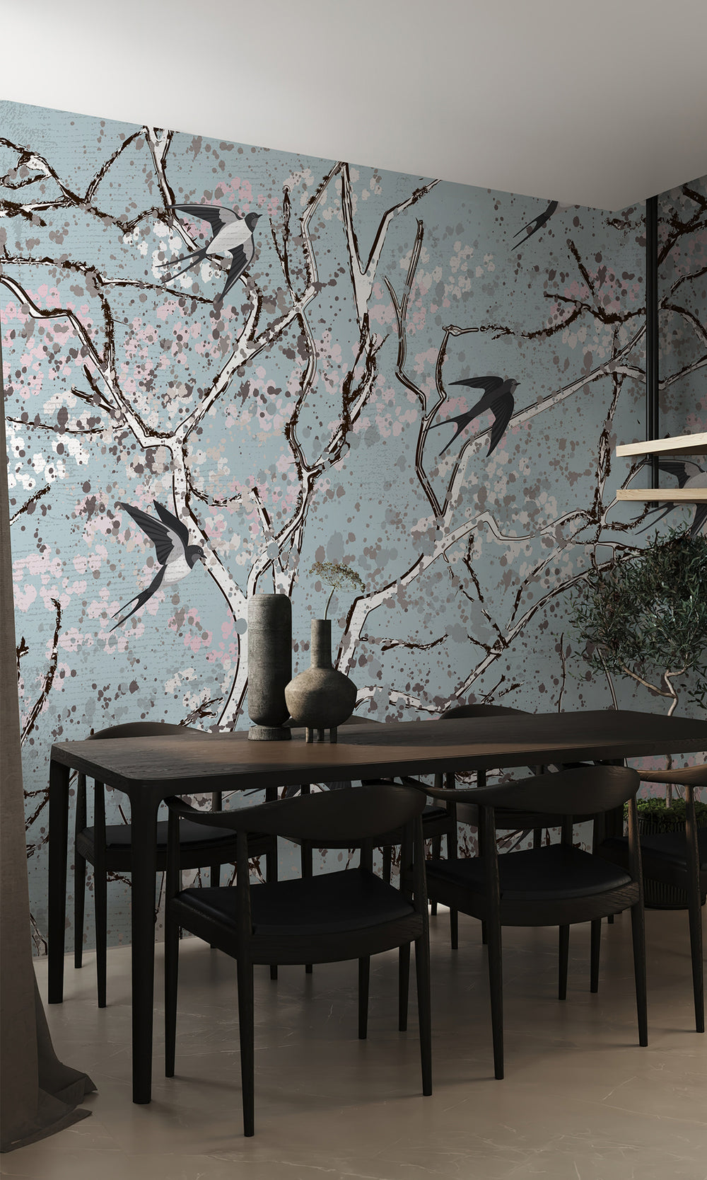 Blue Birds on Trees Wall Mural M2642