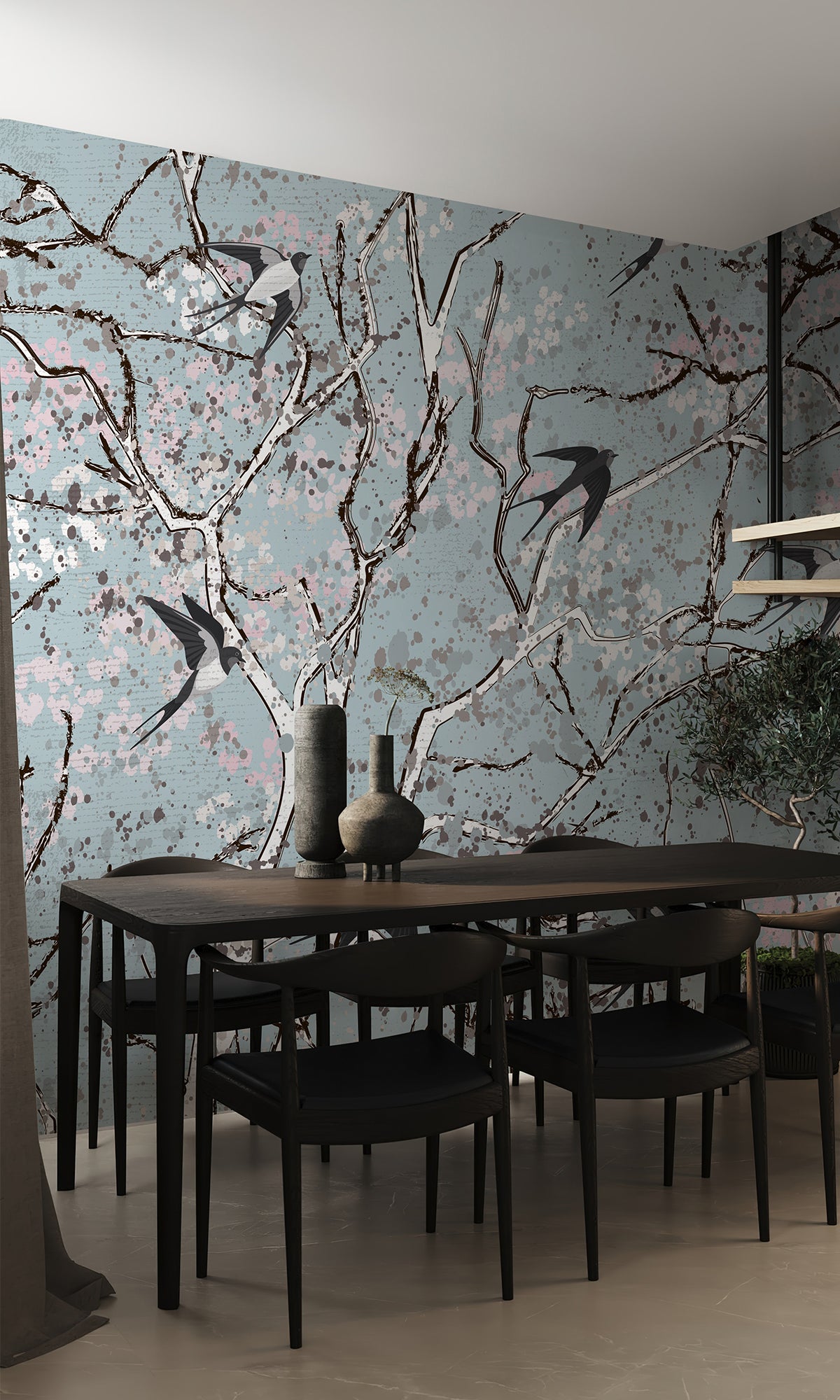 Blue Birds on Trees Murals M2642