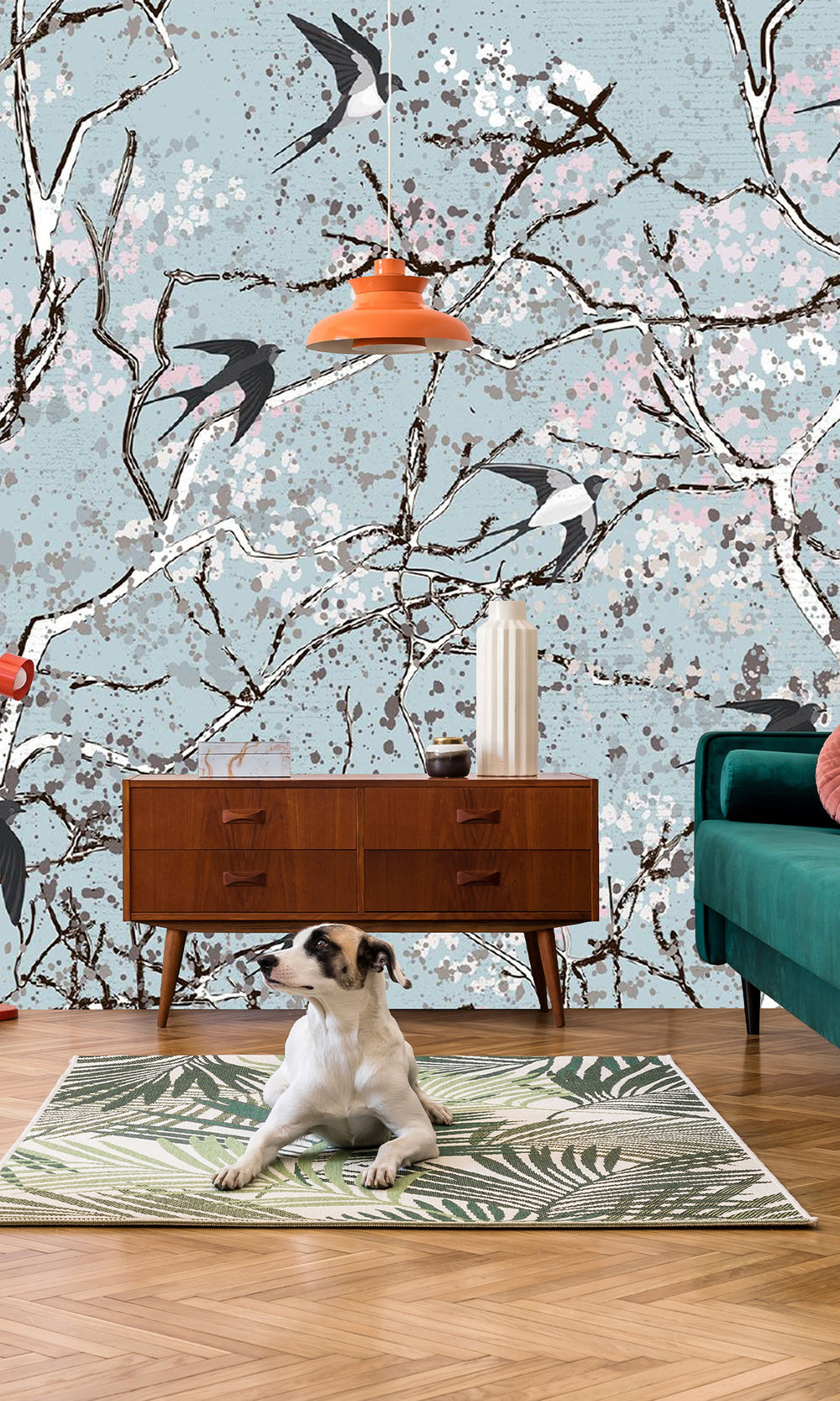 Blue Birds on Trees Wall Mural M2642