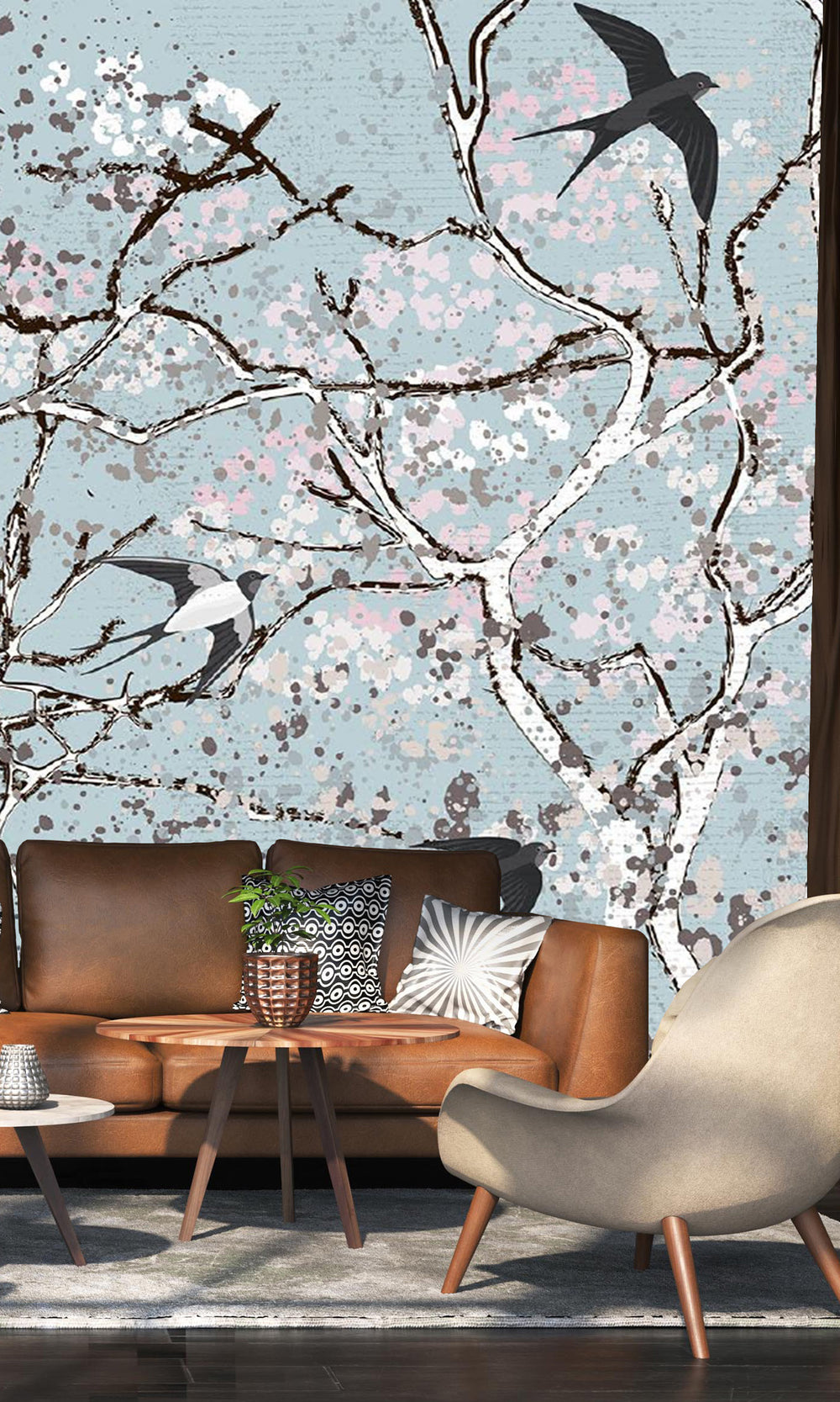 Blue Birds on Trees Wall Mural M2642