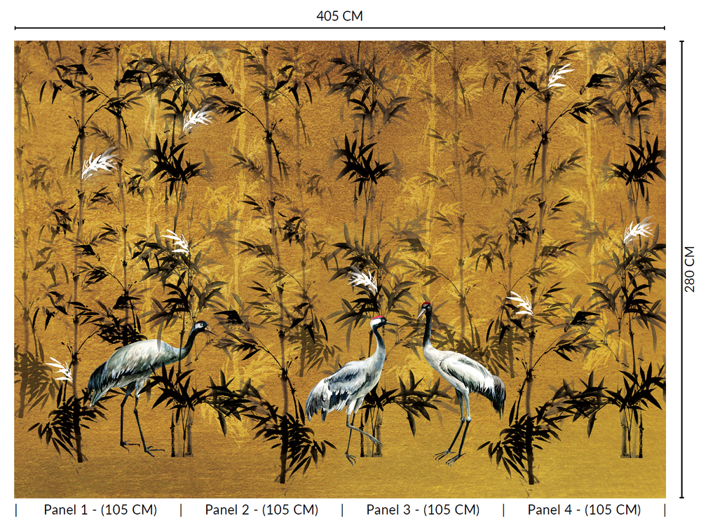 Gold Cranes in Bamboo Forest Murals M2638