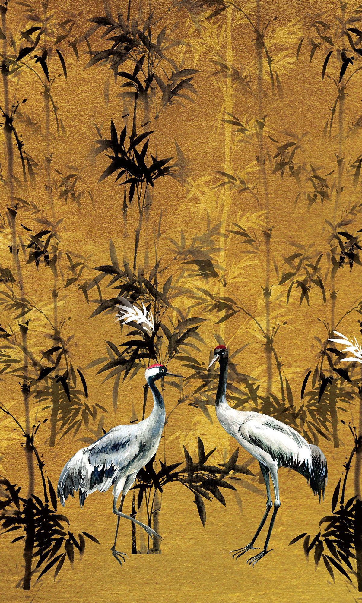 Gold Cranes in Bamboo Forest Murals M2638 - Sample