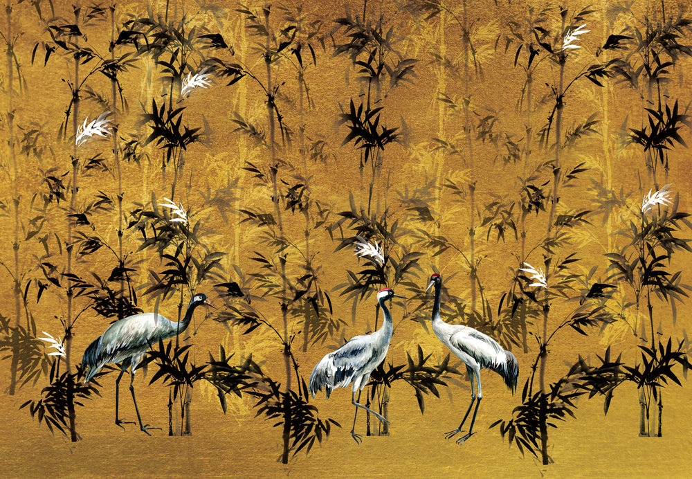 Gold Cranes in Bamboo Forest Murals M2638