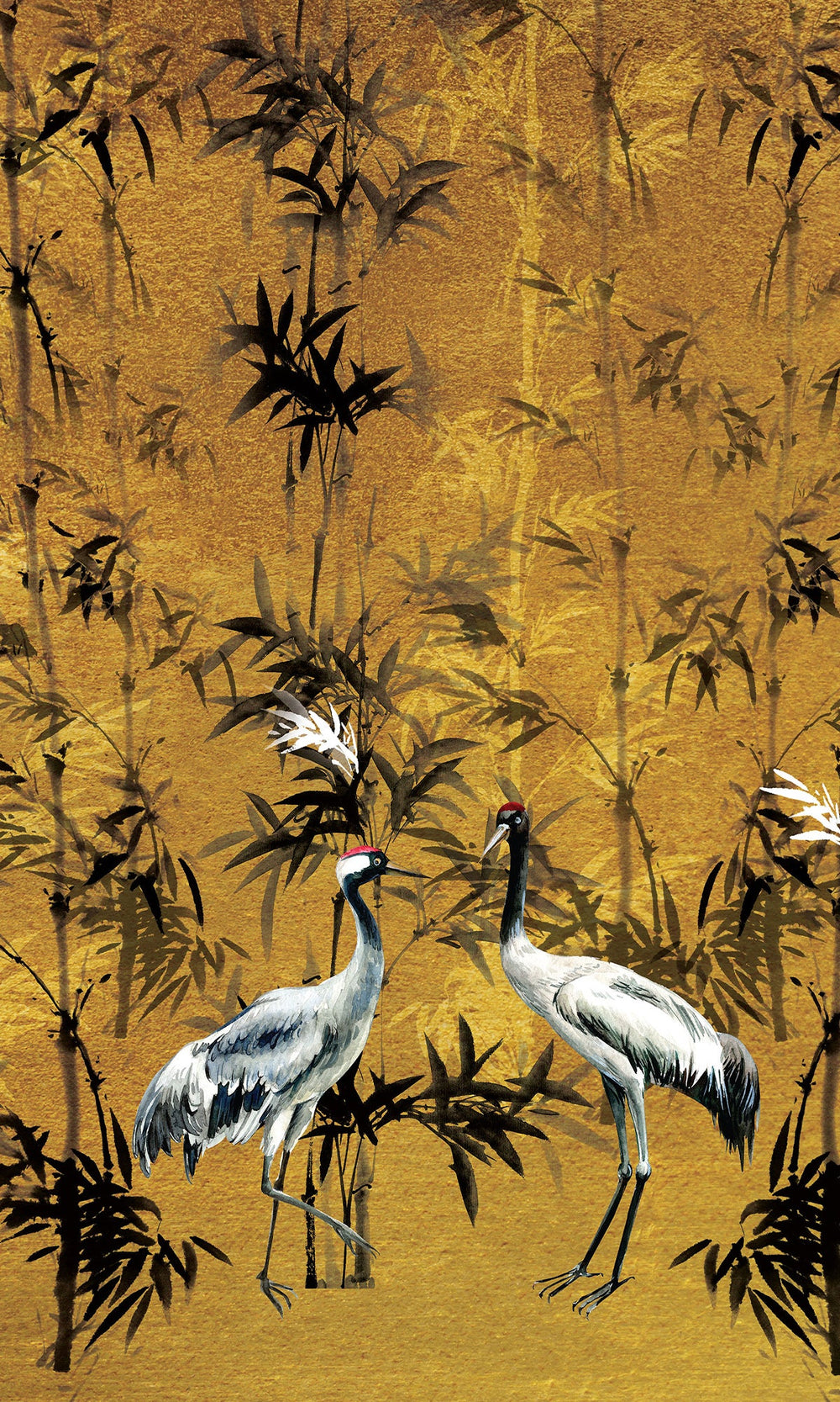 Gold Cranes in Bamboo Forest Murals M2638 - Sample