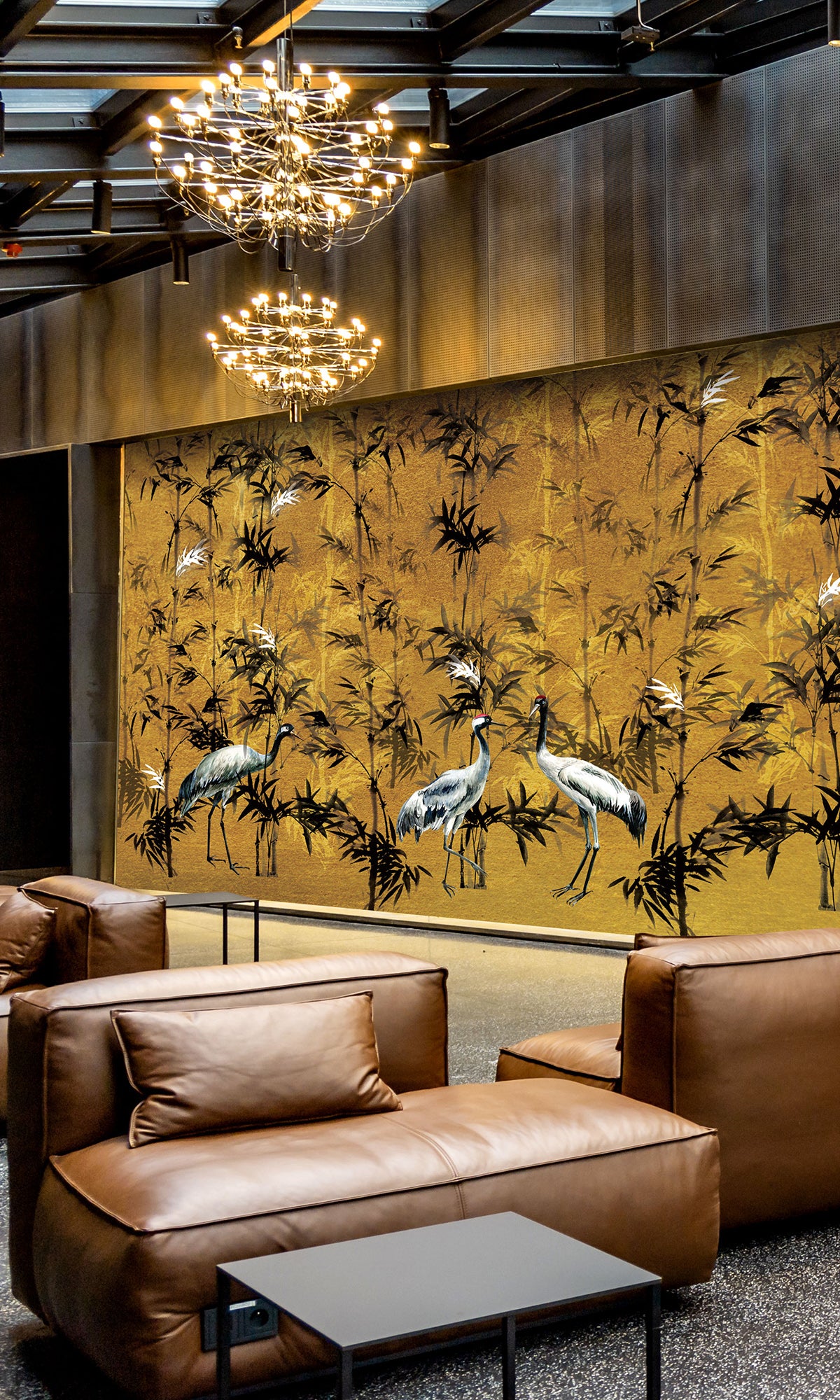 Gold Cranes in Bamboo Forest Murals M2638