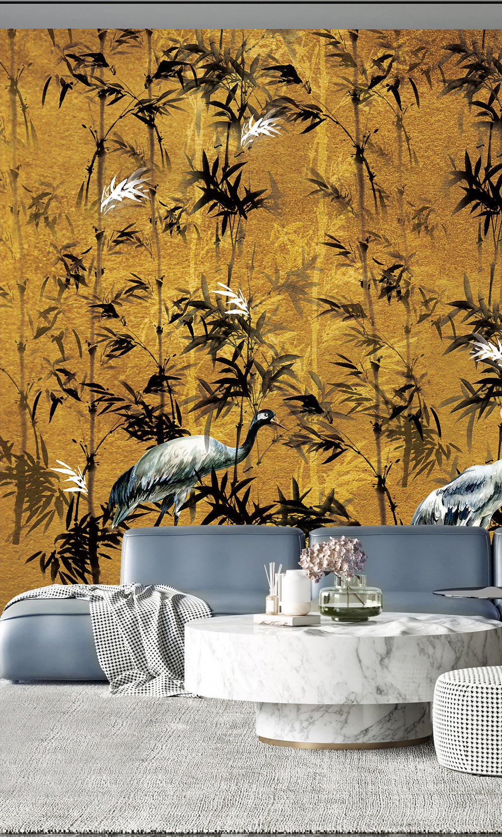 Gold Cranes in Bamboo Forest Murals M2638