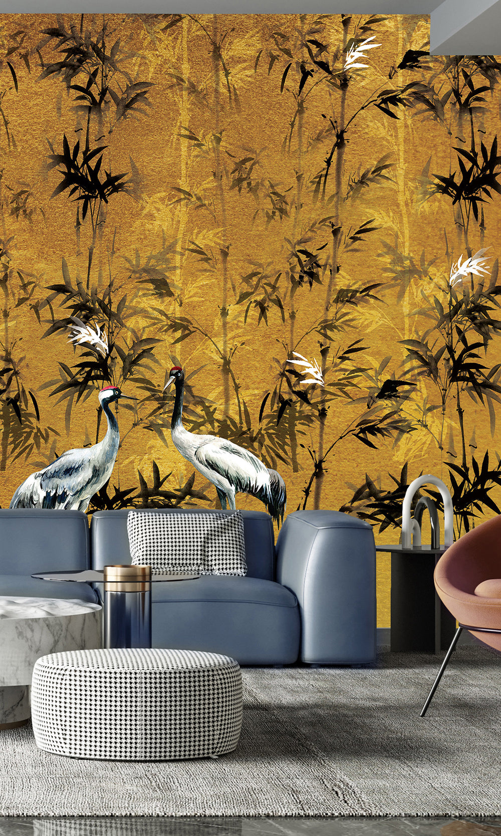 Gold Cranes in Bamboo Forest Murals M2638