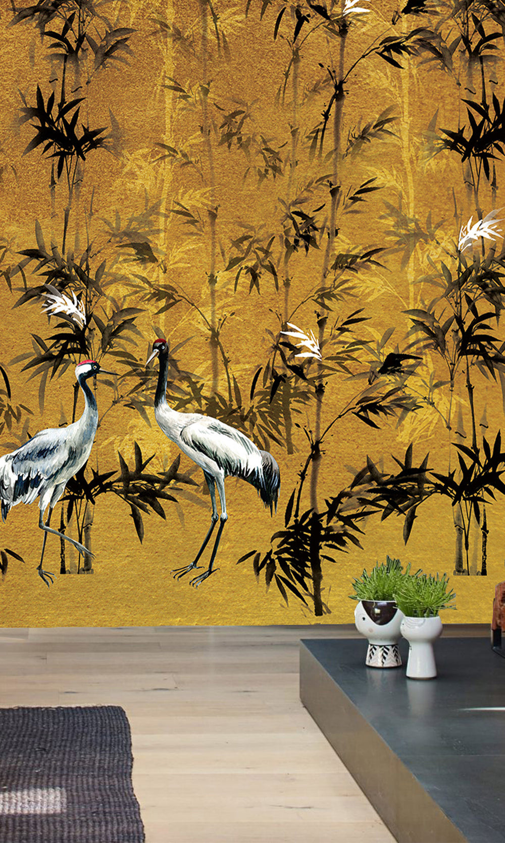 Gold Cranes in Bamboo Forest Murals M2638