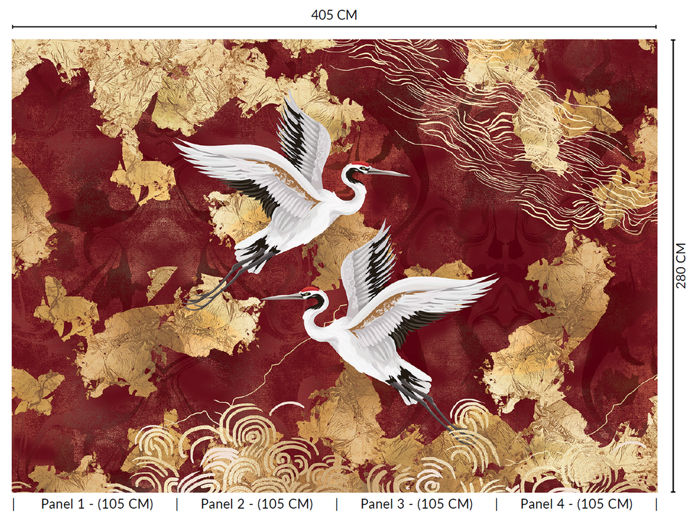Red Crane on Abstract Clouds Murals M2633