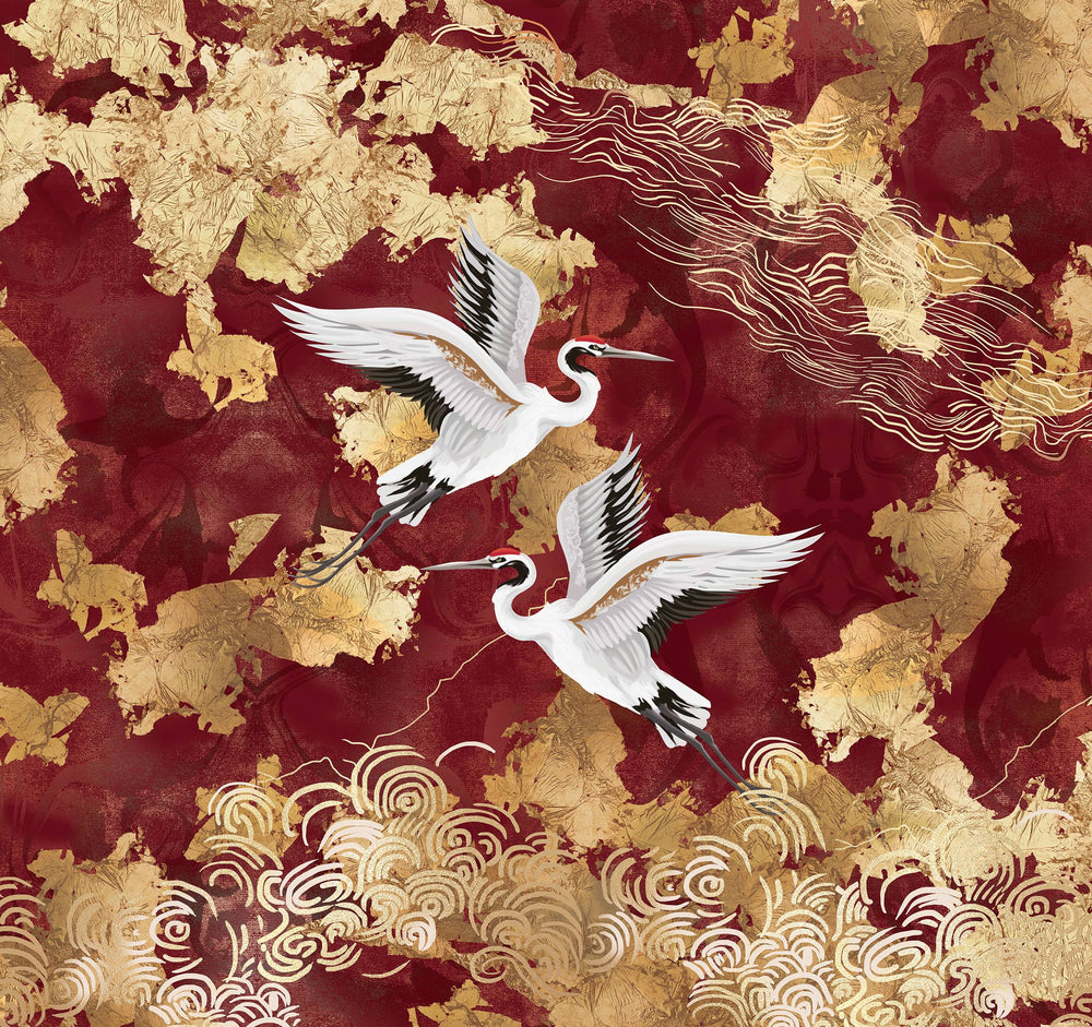 Red Crane on Abstract Clouds Murals M2633