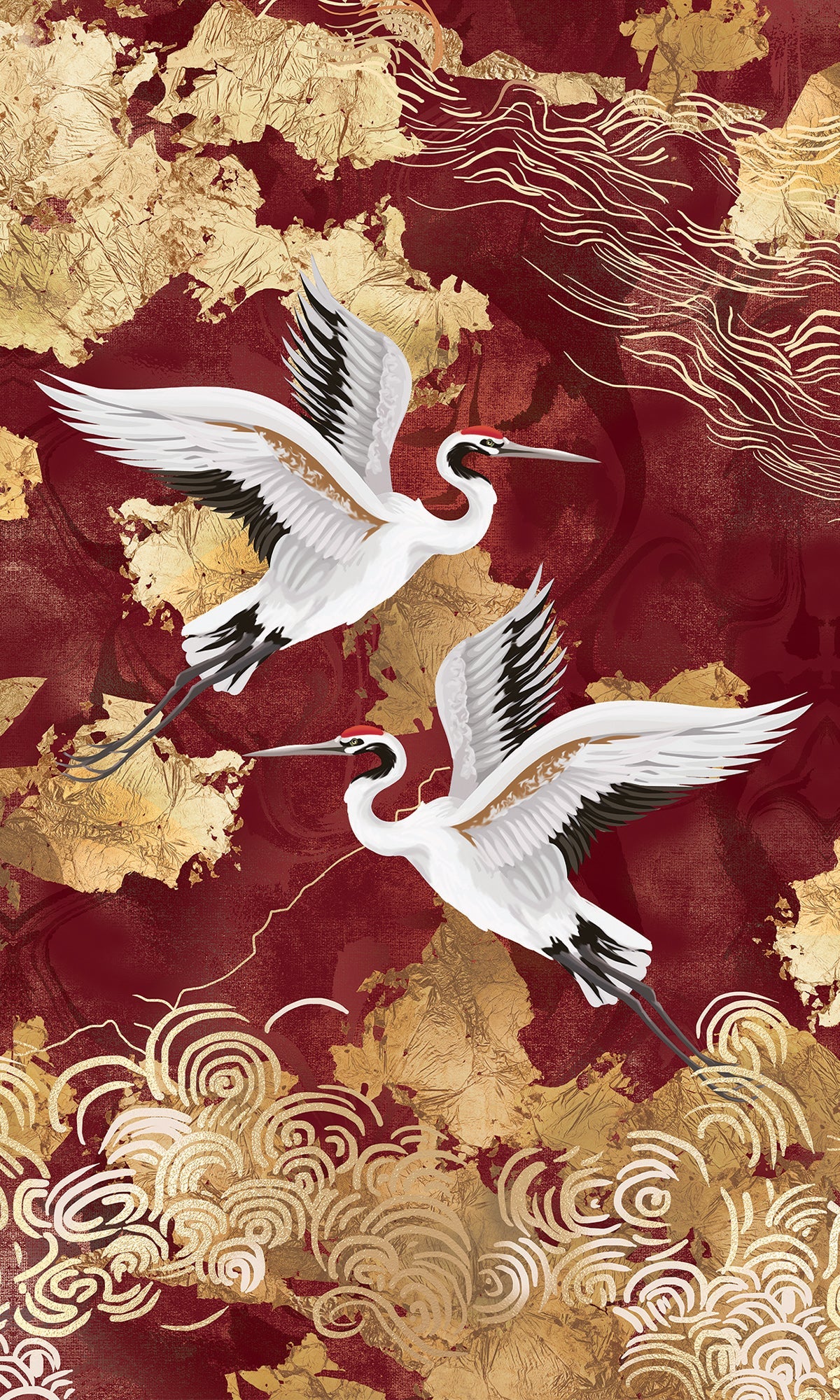 Red Crane on Abstract Clouds Murals M2633 - Sample – Walls Republic US