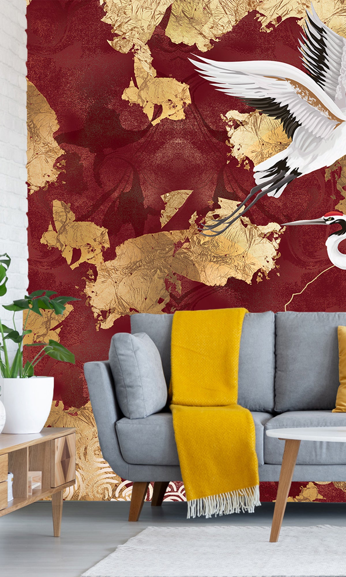 Red Crane on Abstract Clouds Murals M2633 – Walls Republic US