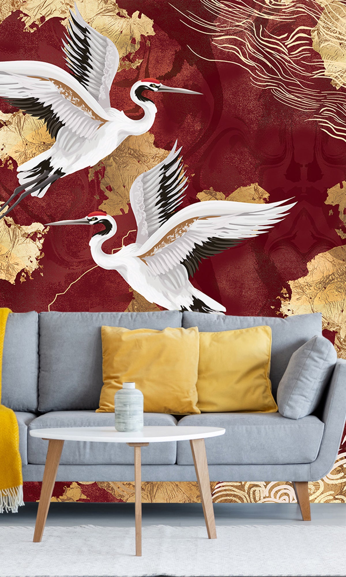 Red Crane on Abstract Clouds Murals M2633