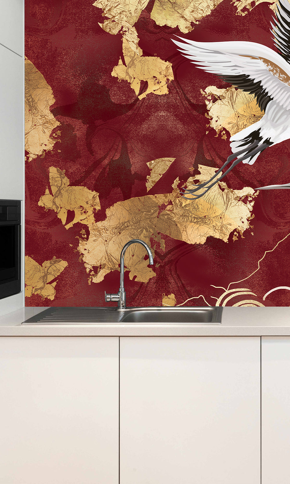 Red Crane on Abstract Clouds Murals M2633