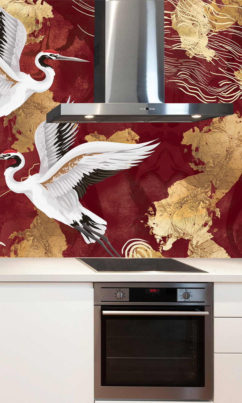 Red Crane on Abstract Clouds Murals M2633