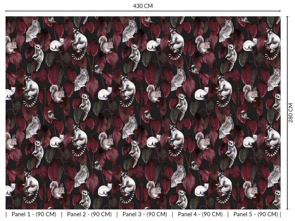 Red Nocturnal Jungle Animals Murals M2660 Sample