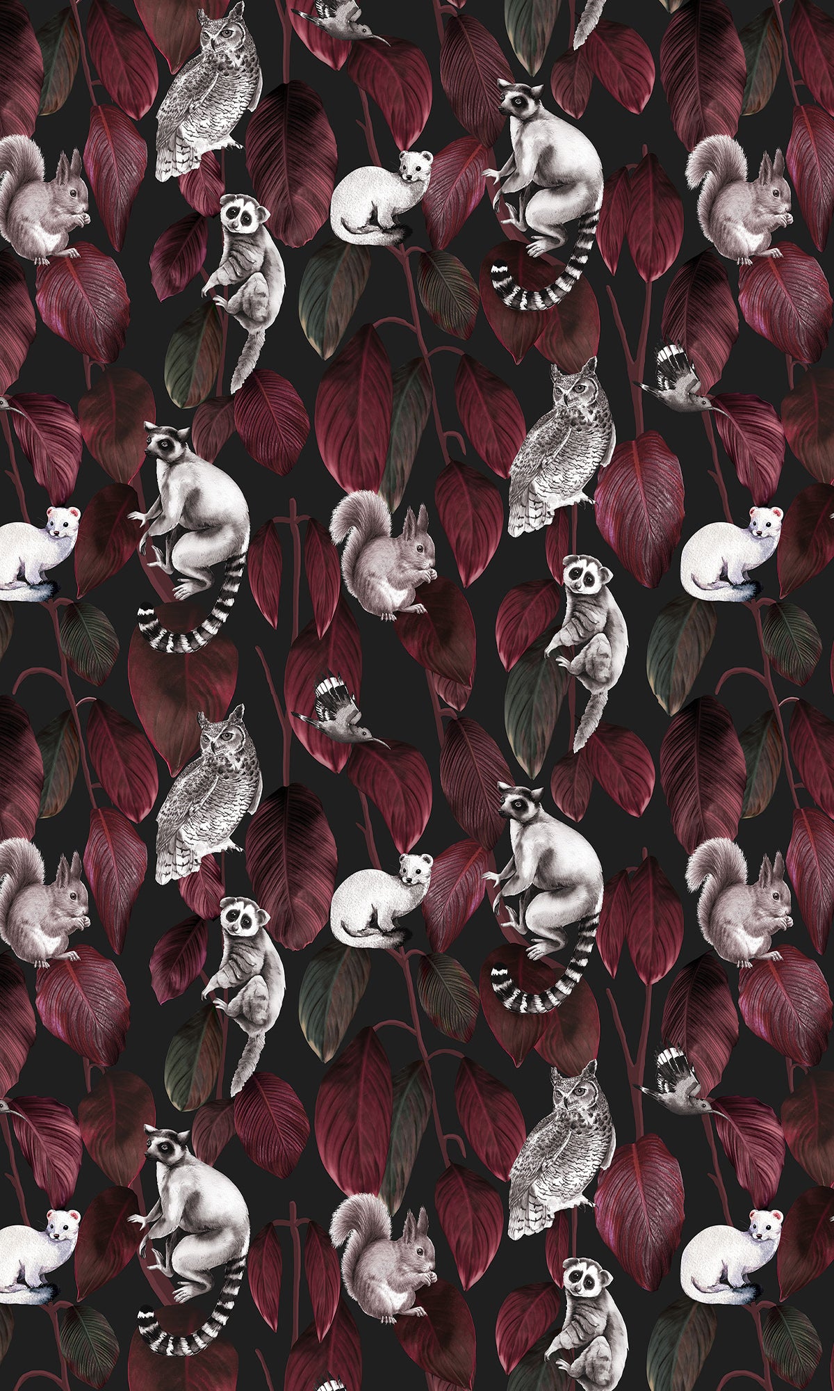 Red Nocturnal Jungle Animals Murals M2660 Sample