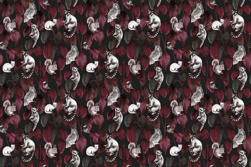 Red Nocturnal Jungle Animals Murals M2660 Sample