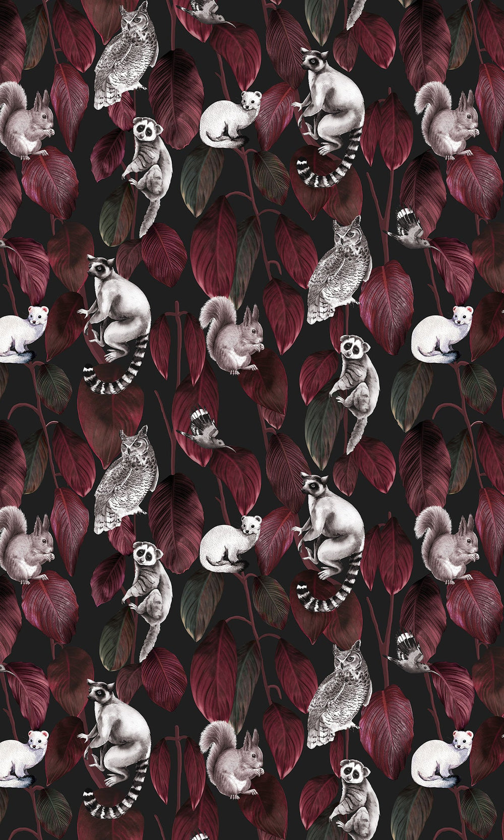 Red Nocturnal Jungle Animals Murals M2660 Sample