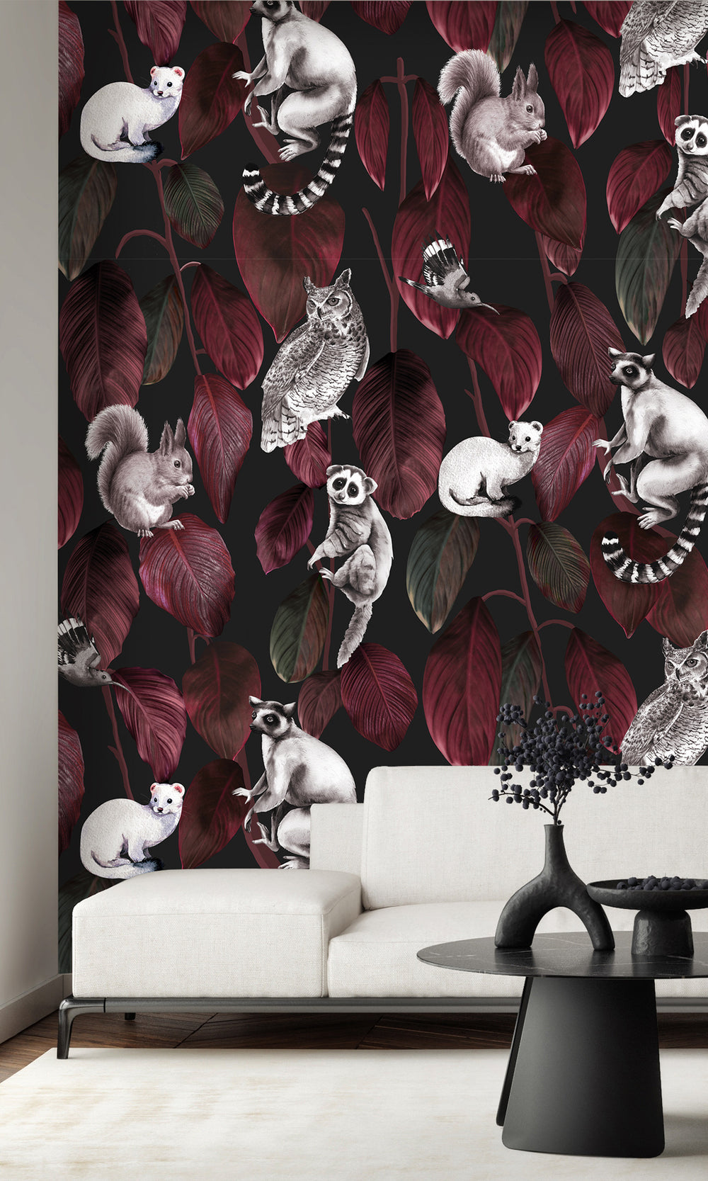 Red Nocturnal Jungle Animals Murals M2660 Sample