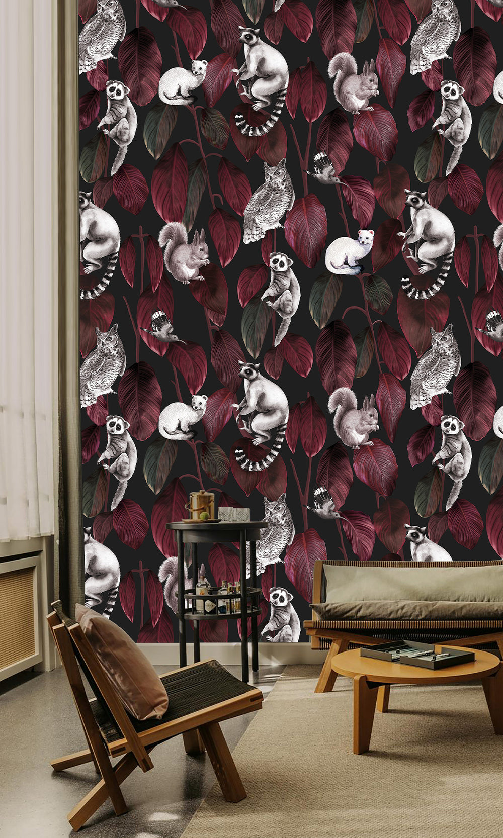 Red Nocturnal Jungle Animals Murals M2660 Sample