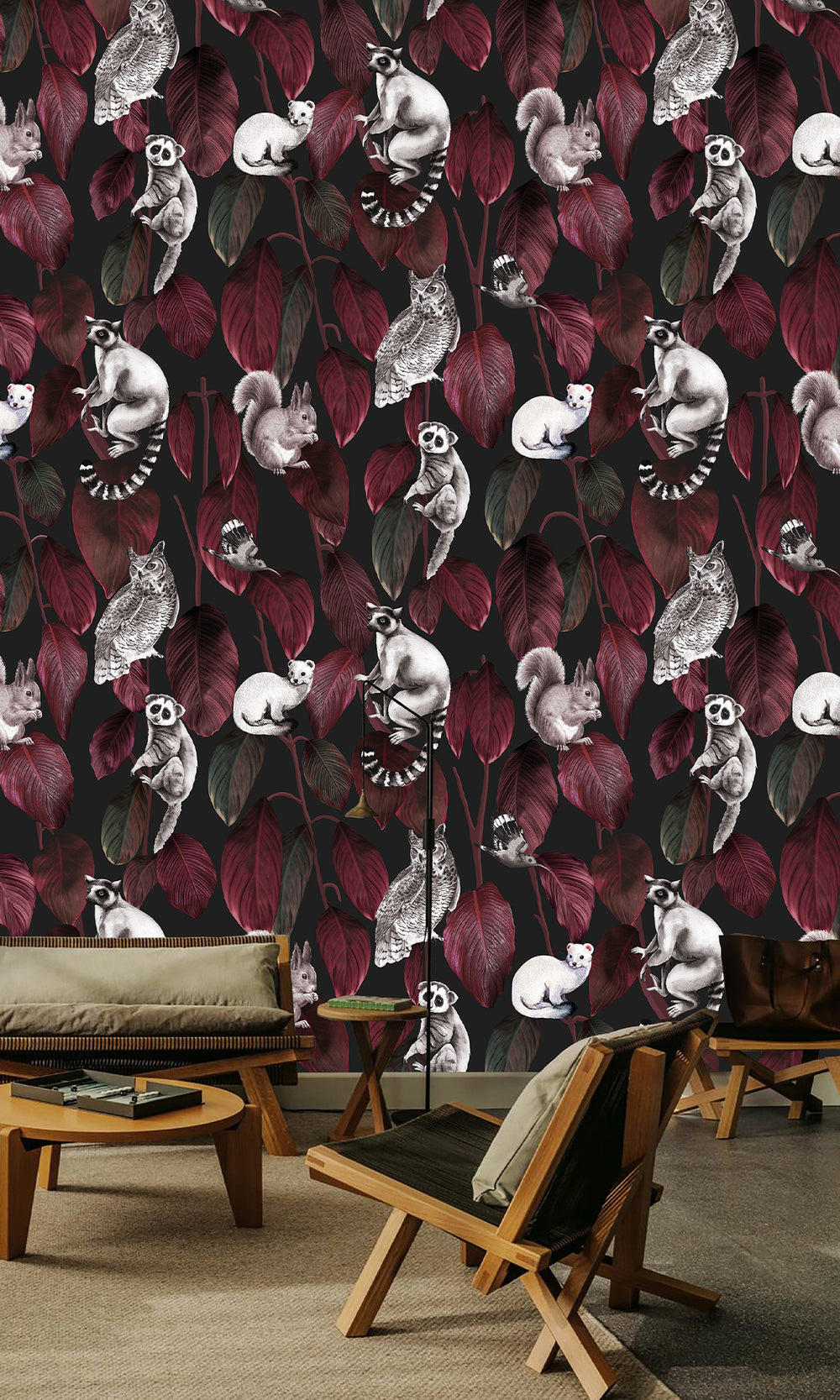 Red Nocturnal Jungle Animals Murals M2660 Sample