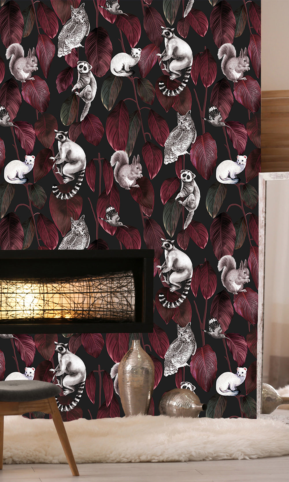 Red Nocturnal Jungle Animals Murals M2660 Sample