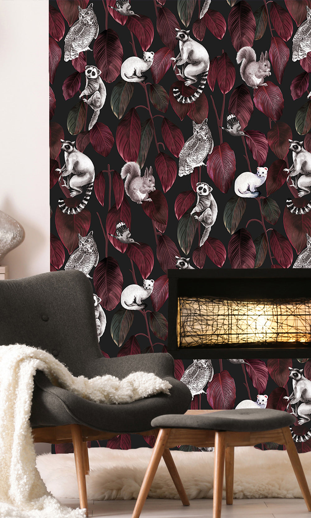 Red Nocturnal Jungle Animals Murals M2660 Sample