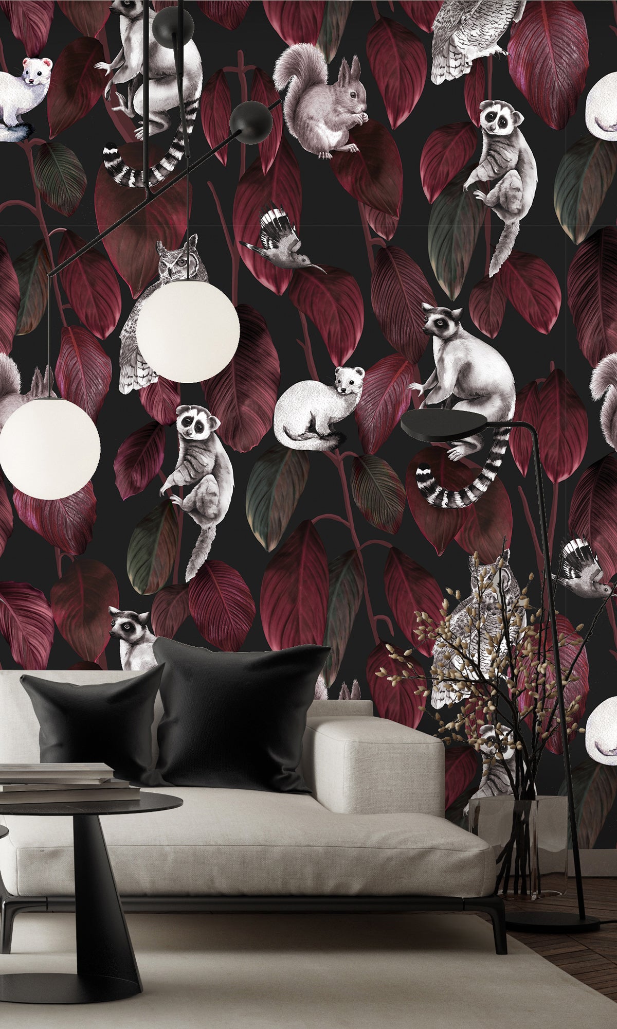 Red Nocturnal Jungle Animals Murals M2660