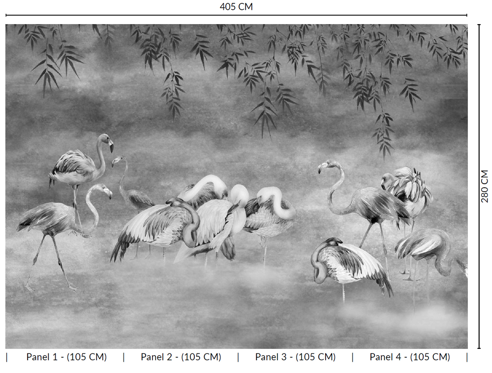 Silver Flamingos in the Lake Murals M2639 - Sample