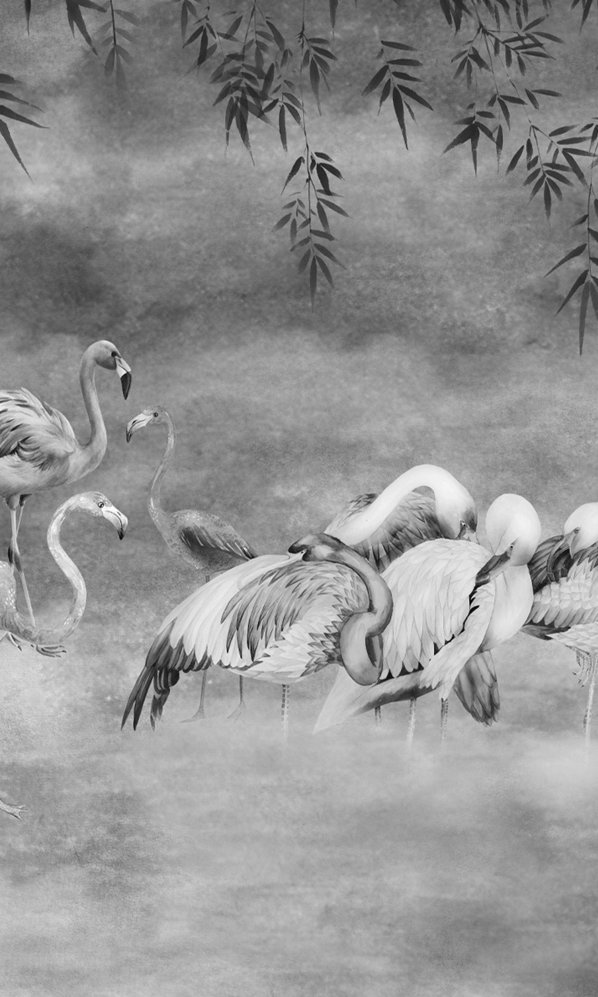 Silver Flamingos in the Lake Murals M2639 - Sample