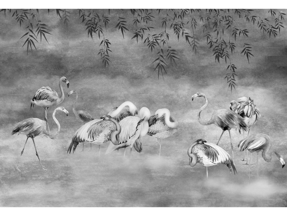 Silver Flamingos in the Lake Murals M2639 - Sample