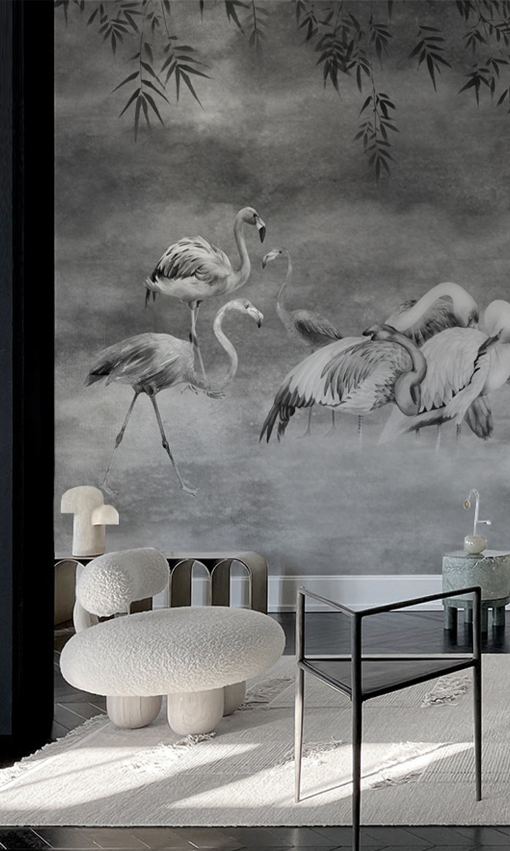 Silver Flamingos in the Lake Murals M2639 - Sample