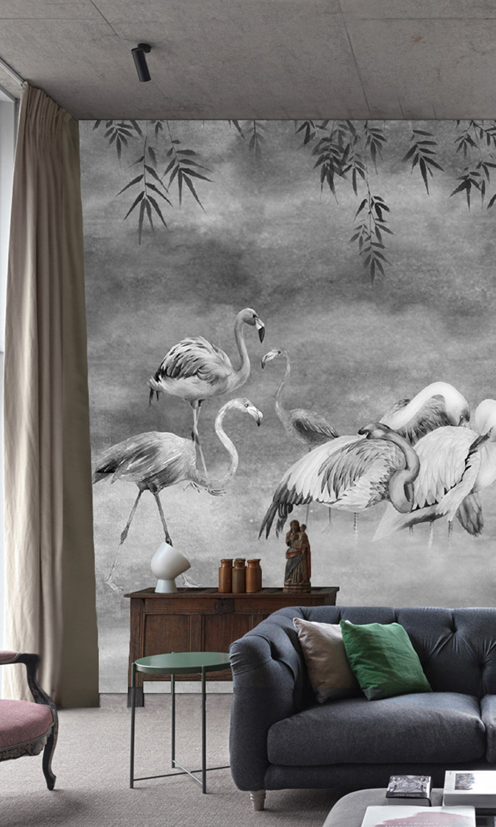 Silver Flamingos in the Lake Murals M2639 - Sample