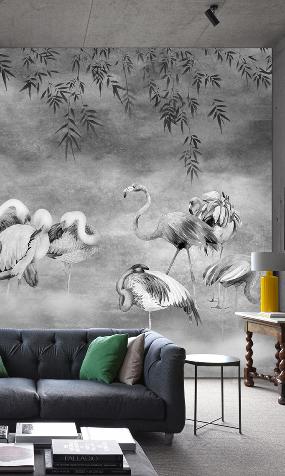 Silver Flamingos in the Lake Murals M2639 - Sample