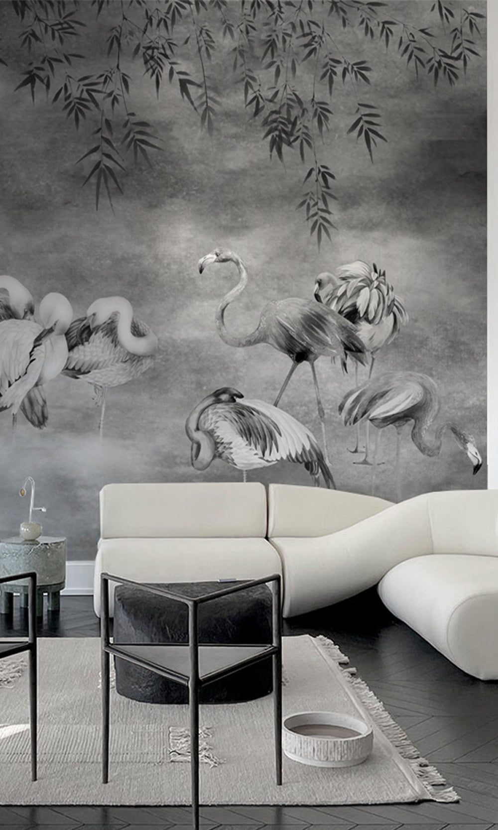 Silver Flamingos in the Lake Murals M2639 - Sample