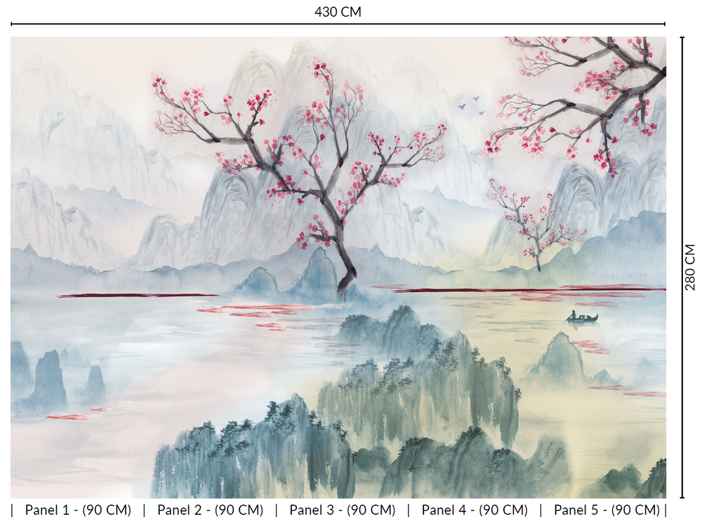 Pink Cherry Blossoms in the Lake Murals M2664 - sample