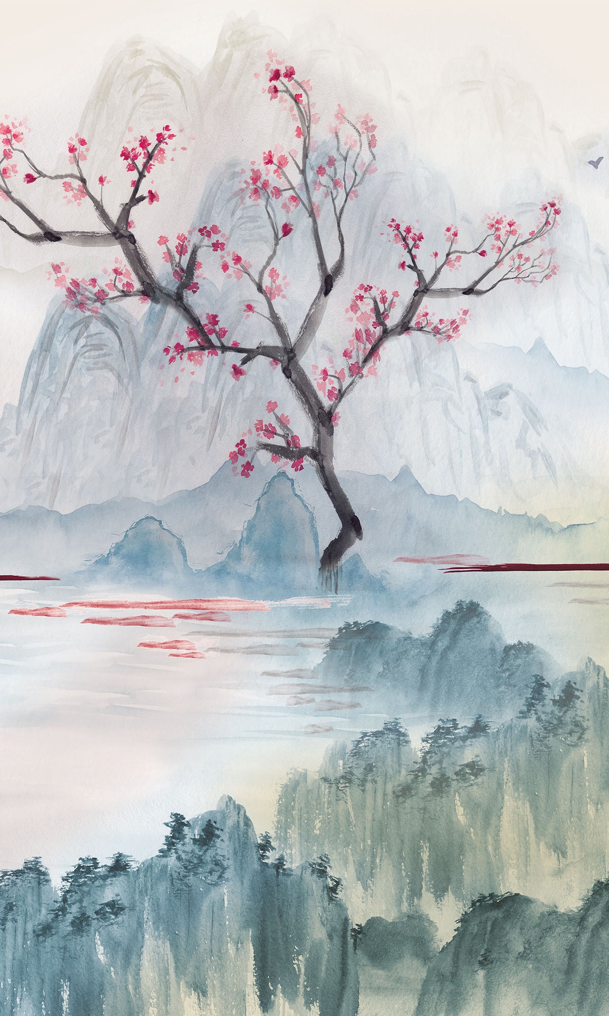 Pink Cherry Blossoms in the Lake Murals M2664 - sample