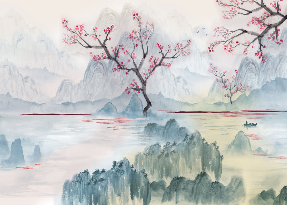 Pink Cherry Blossoms in the Lake Murals M2664 - sample
