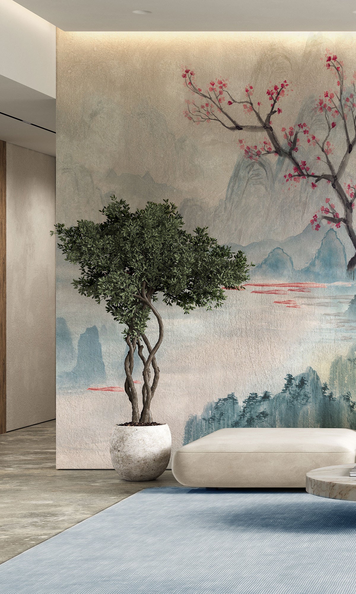 Pink Cherry Blossoms in the Lake Murals M2664