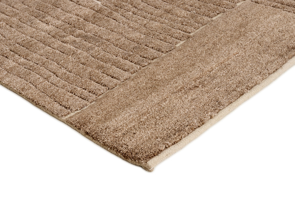 Brown Geometric Fields Hand Knotted Rectangular Luxury Rugs