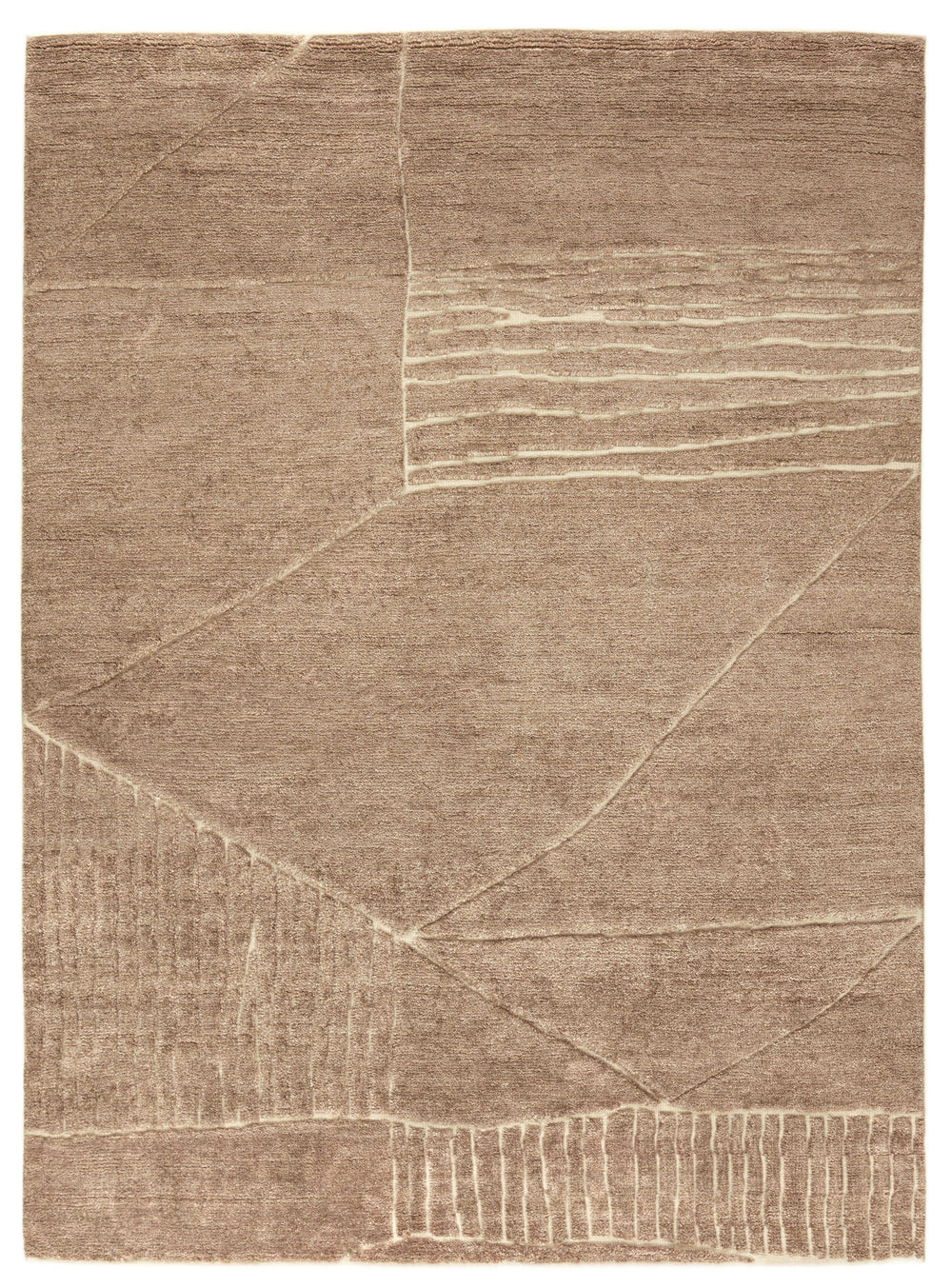 Brown Geometric Fields Hand Knotted Rectangular Luxury Rugs