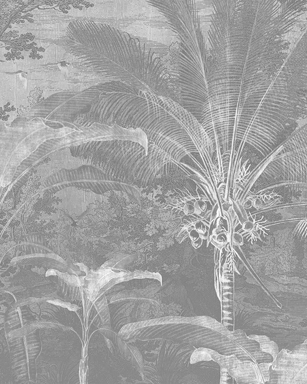 White Tropical Illustration Wall Mural M9486