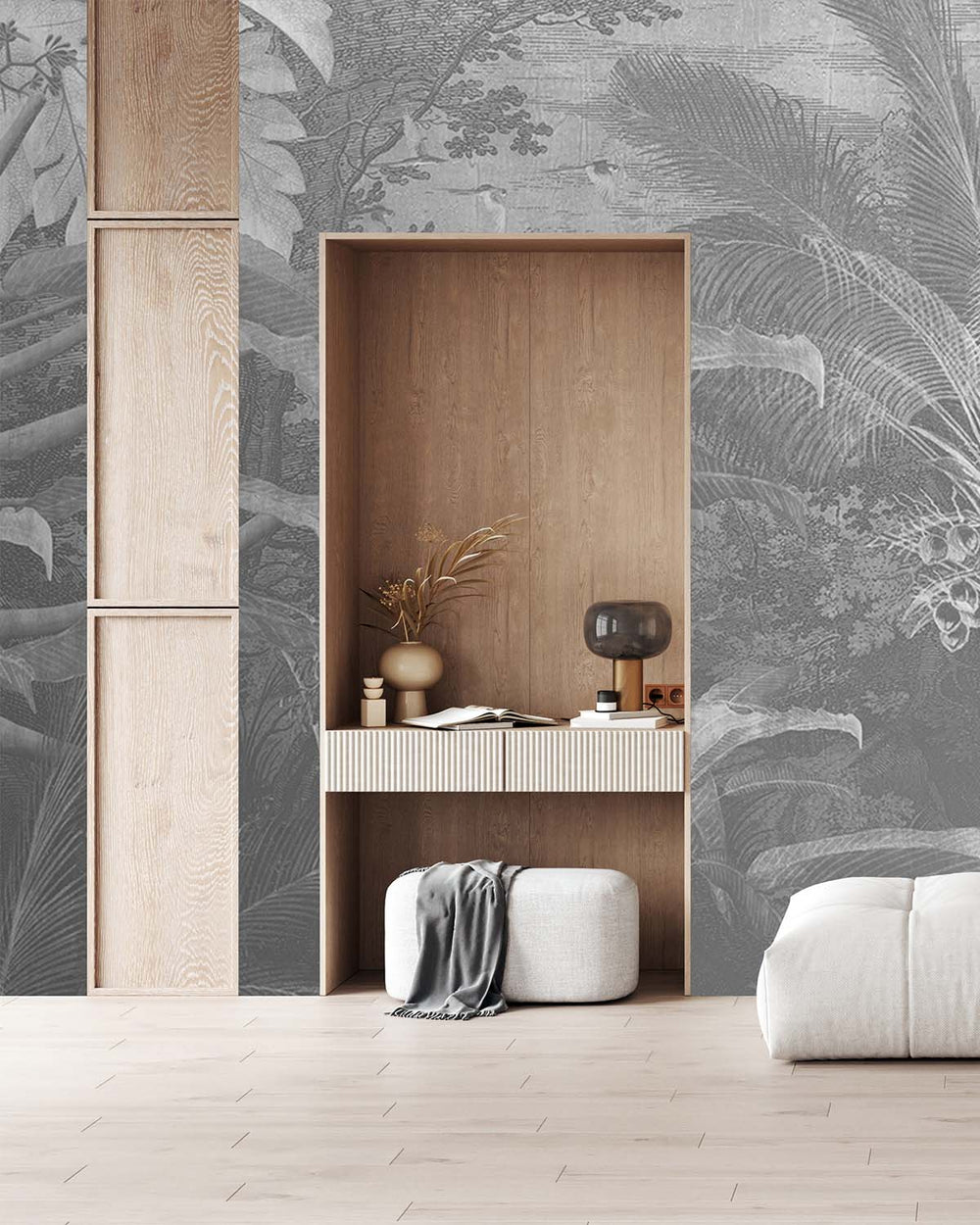 White Tropical Illustration Wall Mural M9486