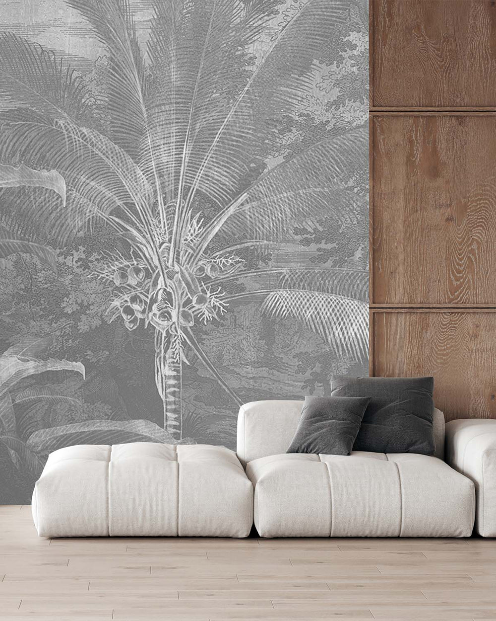 White Tropical Illustration Wall Mural M9486