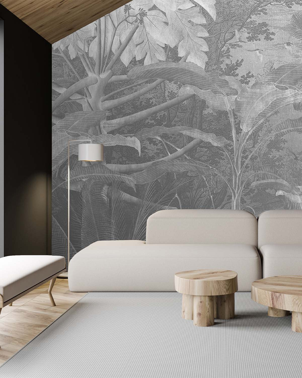 White Tropical Illustration Wall Mural M9486