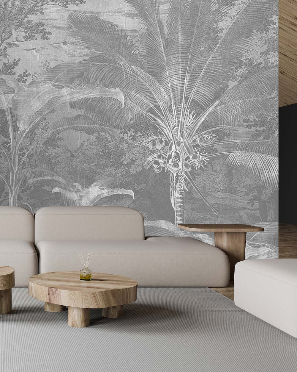 White Tropical Illustration Wall Mural M9486