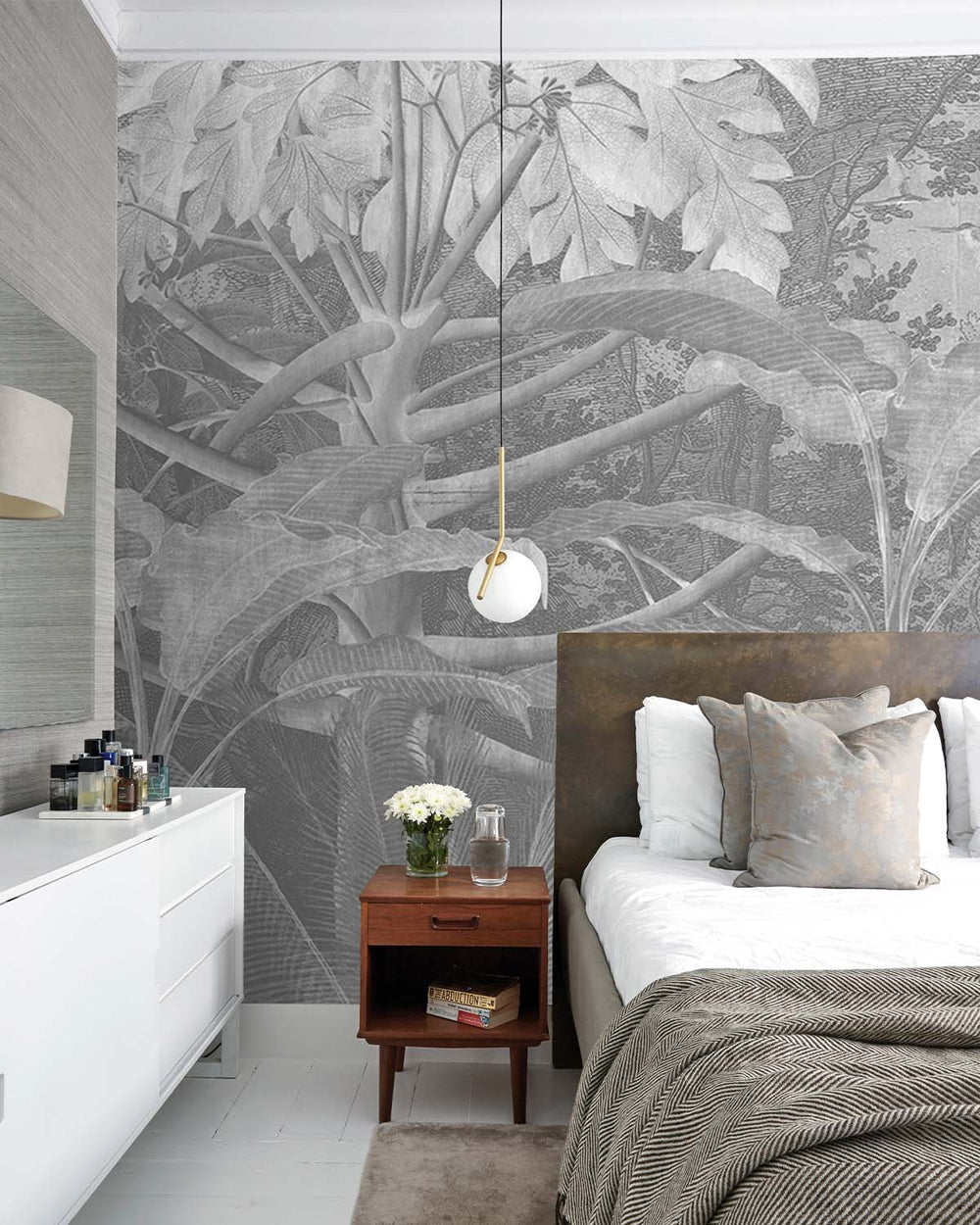 White Tropical Illustration Wall Mural M9486