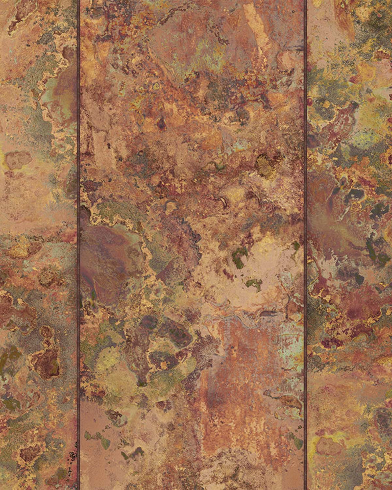 Rustic wooden panel with a weathered, multicolored texture