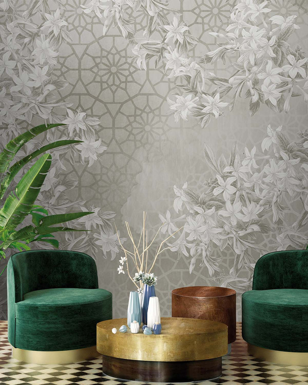 Beige Geometric Floral Collage M9500